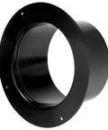 Front view of 4 Inch Duct Connector Flange For Ductwork And Dryer Vents, ABS Plastic Hose Adapter For Dust Collection, Heating, Cooling And Ventilation System, Strong, Durable, Easy Secure Fit, Black.