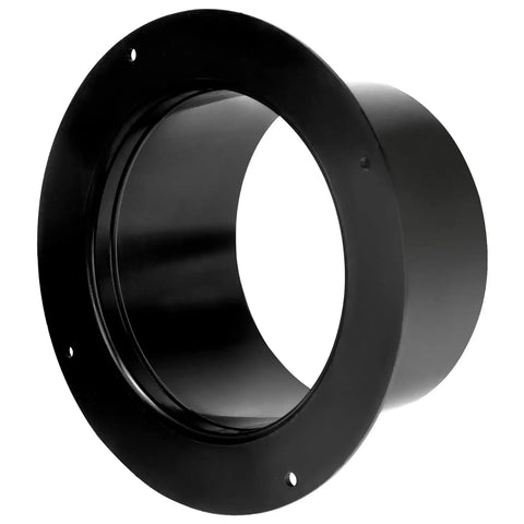 Front view of 4 Inch Duct Connector Flange For Ductwork And Dryer Vents, ABS Plastic Hose Adapter For Dust Collection, Heating, Cooling And Ventilation System, Strong, Durable, Easy Secure Fit, Black.