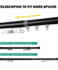 Adjustable Traverse Curtain Rod With Track System Extends From 47 To 86 Inches For Thick Curtains Up To 40 Lbs In Black Aluminum Heavy Duty And No Fuss Easy Install, black aluminum telescoping rod with hooks