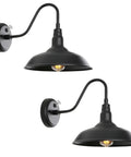 Outdoor Gooseneck Barn Light With Dusk To Dawn Sensor Matte Black Exterior Wall Mount Fixture, 2 pack, side view
