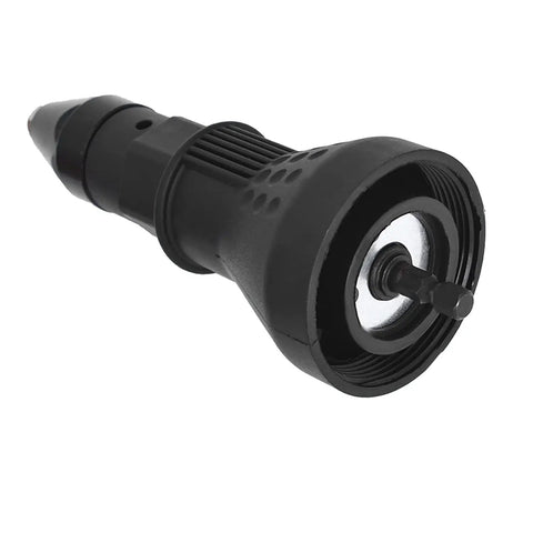 Tough As Nails Cordless Rivet Gun Drill Adapter, black plastic design, for nut setting, with interchangeable tips and quiet operation.