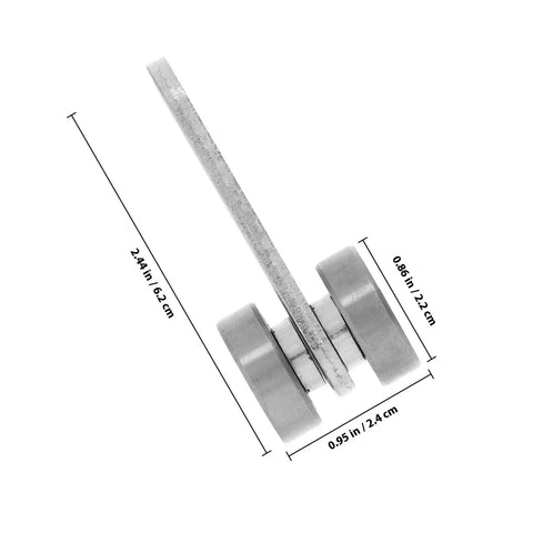 Rock Solid Double Bearing Sliding Door Pulley With Hella Smooth V Groove Wheel For Anti Sagging Barn Door Hardware and Heavy Duty Metal Track Caster Roller Replacement Kit dimensions and design overview.
