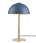Blue Desk Lamp With Brass Accents, 15 Inch Modern Mushroom Shade, In Line On Off Rocker Switch, LED Bulb Compatible