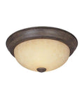 Rustic 15 Inch 3 Light Flush Mount Ceiling Fixture in Warm Mahogany with Amber Glass Shade for living rooms and hallways