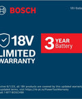18V CORE18V Lithium Ion 4Ah Advanced Power Battery Two Pack 18V limited warranty text with 3-year warranty notice