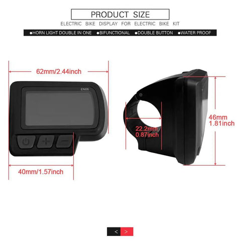 Ride Ready Electric Bicycle Display Meter EN06 LCD Screen With USB Power Readout for 24V 36V 48V E Bike product dimensions