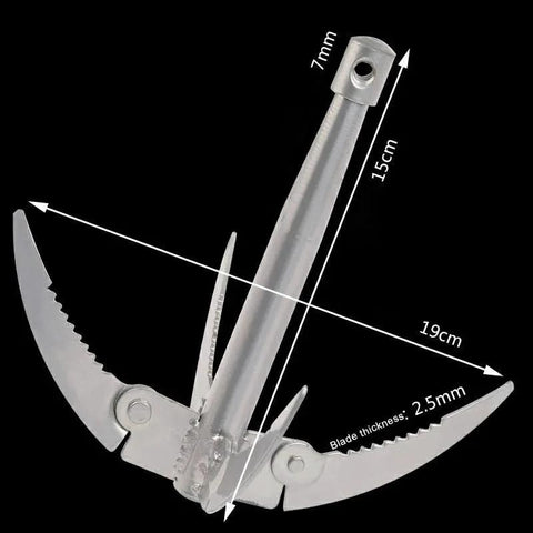 Folding Grappling Hook With 4 Sharp Prongs Aluminum Survival Anchor Tool With 32-Foot Braided Rope And Red Tracking Line Durable