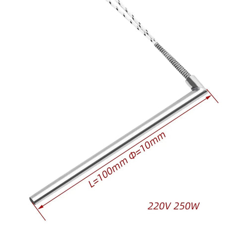 Plug And Play 10Mm Cartridge Heater With 500W Output And 220V Input, 100mm length, 10mm diameter, stainless steel right angle design.