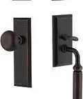 New York C Grip Front Door Handle And Deadbolt Set With Classic Knob And Long Plates In Bronze Finish