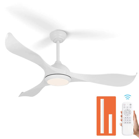 Cool 52 Inch White Ceiling Fan With Lights And Remote 3 ABS Blades Quiet 6 Speed Reversible DC Motor Low Profile Modern Ceiling Fan