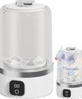 Hella Portable Compact Mini Washer For Underwear Gym Gear And Delicate Threads On The Road Or In Small Spaces Featuring Rechargeable Battery and Agitating Spin Cycle, showcasing a mini washer with delicate items being washed.