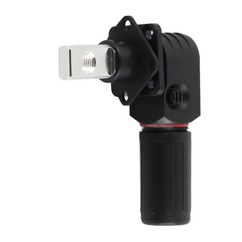 Solid Snag M8 Battery Connector Pair For EV Storage With Two Hundred Amp Surge Guard and Smart Reverse Polarity Lock IP67 Rated Slick Hookup Plugs, showcasing a black and silver heavy-duty plug.