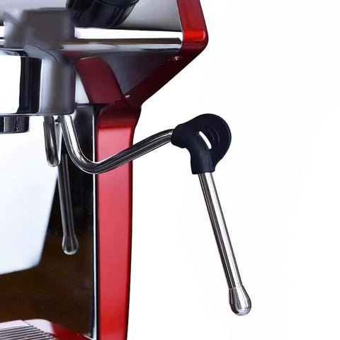 Close-up of Italian Double Head Espresso Machine For Home And Pro Use, Pro Grade, steam nozzle in stainless steel.