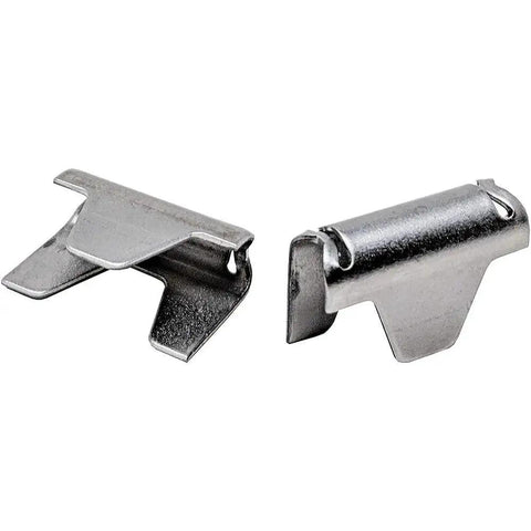 Close-up of silver clips from the 60 Pack Sofa Spring Repair Kit With Upholstery Stay Wire Clips For Sofa And Chair Spring Repair Connectors.
