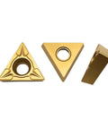 TCMT32.51 carbide turning inserts, 3 pcs, gold finish with center hole