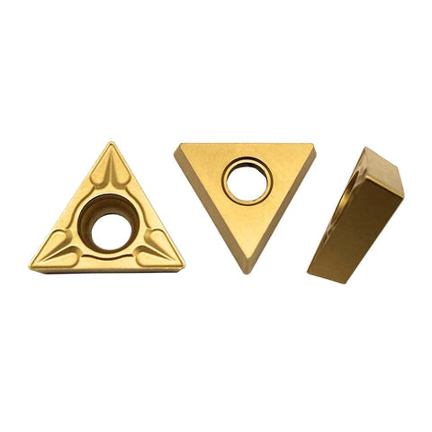 TCMT32.51 carbide turning inserts, 3 pcs, gold finish with center hole