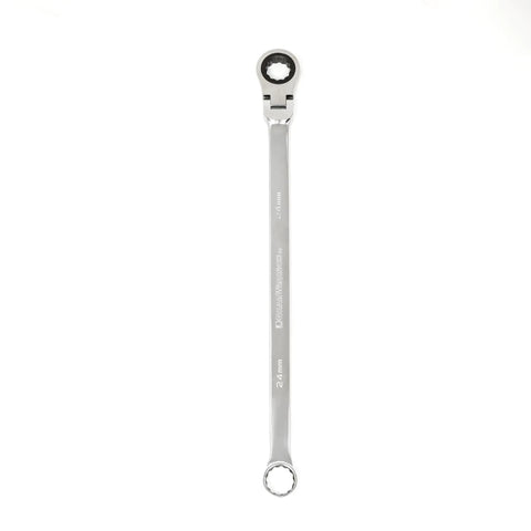 24Mm XL GearBox Flex Head Double Box Ratcheting Wrench, 72 Tooth 12 Point Mechanism, Off Corner Loading, Long Beam