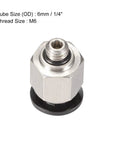 Straight Pneumatic Push To Quick Connect Fittings M6 Male To 6mm Tube OD For Air Lines, silver tone, close-up view