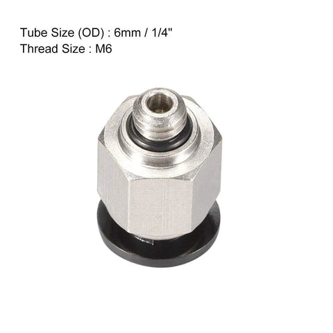 Straight Pneumatic Push To Quick Connect Fittings M6 Male To 6mm Tube OD For Air Lines, silver tone, close-up view