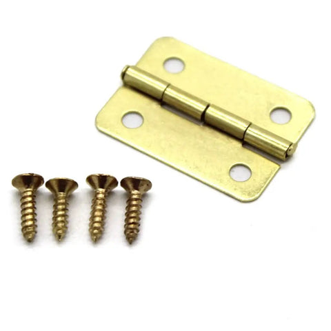 Golden small hinge for DIY projects and furniture makeovers, includes 2.3x1.9 cm hinge and 4 screws, mini foldable woodworking hardware.