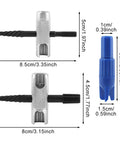 Beefy Grease Zerk Tool Set Two Pack 4 Way Fittings Removal Tools with dimensions and blue accessory, galvanized alloy steel.