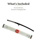 Unsharpened Stainless Steel Iaido Training Sword With Twenty Eight And A Half Inch Blade And Bo Hi, black saya, packaging tube