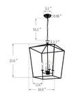18 By 25 Inch Steel Cage Lantern Pendant Light With Industrial Candle Style Chandelier Design, dimensions shown