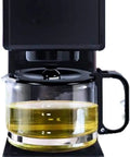 Smart Bean To Cup Coffee Machine With Capsule Compatibility And Washable Reusable Filter For Zero Hassle Brewing, black coffee maker front view with glass pot.