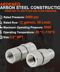 Elifencenter 1/2 in NPT flat-face hydraulic quick-connect couplers, carbon steel, set of two, ISO 16028; Bobcat-compatible