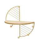 Built Tough Cast Iron Wall Hooks With Wood Floating Shelf And Heavy Duty Coat Rack For Jackets Caps Keys Easy Install Storage Solution For Living Room Decorative Entryway Hanger Frame Modern Vibe with gold geometric design.