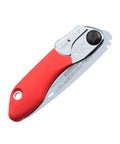 Badass Pocket Folding Saw With 5 Inch Razor Sharp Blade Slick Design Heavy Duty Rust Resistant Steel Solid Grip Handle, red handle view.