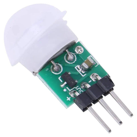 Mini Infrared Motion Sensor Module AM312 For DIY Projects, small green PCB with white dome lens and 3-pin header