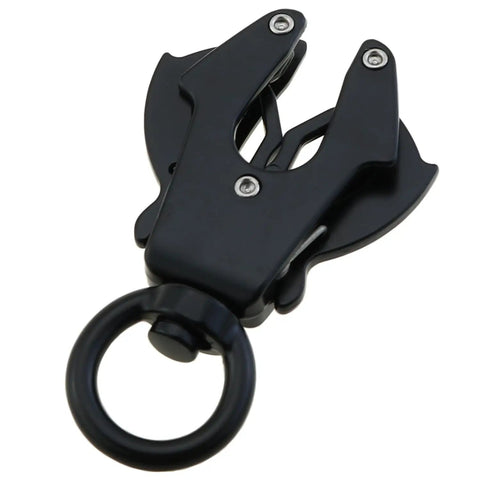 Beefy Heavy Duty Aluminum Alloy Carabiner With 360 Degree Rotation Quick Release Frog Buckle Clip, black, front view