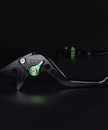 Adjustable Short Brake And Clutch Levers For Kawasaki Z900 Ninja 650 Z650 ergonomic black aluminum lever with green adjuster.