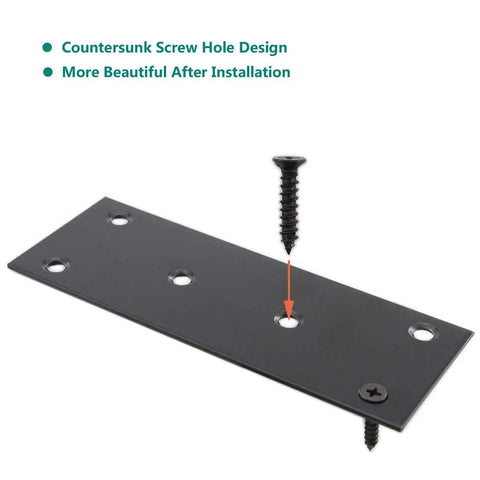 Heavy Duty Black Metal Flat Straight Brace Brackets Set For Furniture Shelves And Cabinets Mending Plates With Screws Built To Last