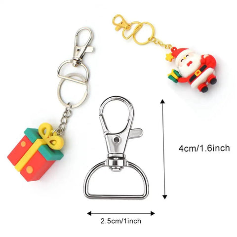 Kickass Swivel Clasp Hooks For Key Chains And Lanyards, D Ring Snap Clips For Purse Hardware, 1.6 inch Santa and gift keychains.