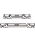Upgrade Your Trx4m Defender Or Ford Bronco Rc Rig With This Tough As Nails Stainless Steel Drive Shaft Featuring Zero Rust Issues And Precision Axle Fitment For Serious Off Road Crawling Adventures, showing two stainless steel drive shafts.