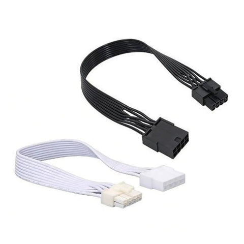 Beefy PCIe to 8 Pin Extension Cable Featuring Tinned Copper Conductors for Steady GPU Power Delivery and Flame Retardant PVC Jacket, black and white cables.