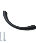 6 Pack Two And A Half Inch Hole Center Solid Arch Drawer Pulls Bow Curved Dresser Cabinet Handles Matte Black shown with screws