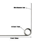 Torsion spring, side view: stainless steel, 1 mm wire, 11 mm outside diameter, 2 in long with a 90-degree bend