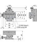 Technical diagram of Manual XY Linear Stage For Precision Trimming, 40x90mm Platform With Detachable Gear Guide, Dovetail Rail System.