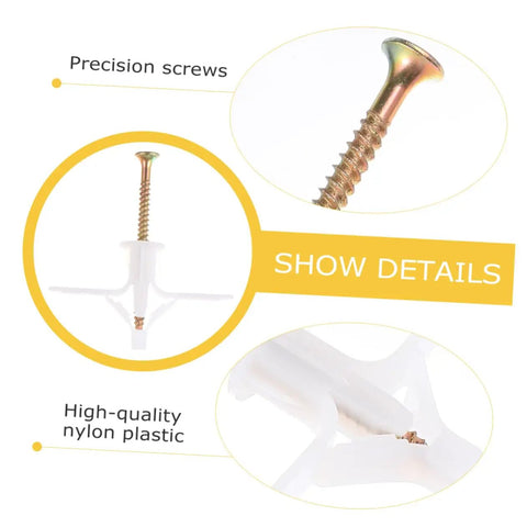 Close-up of 100 Piece Aircraft Type Expansion Screws Set for Easy Self Tapping Drywall Anchors Kit Heavy Duty Home DIY Projects