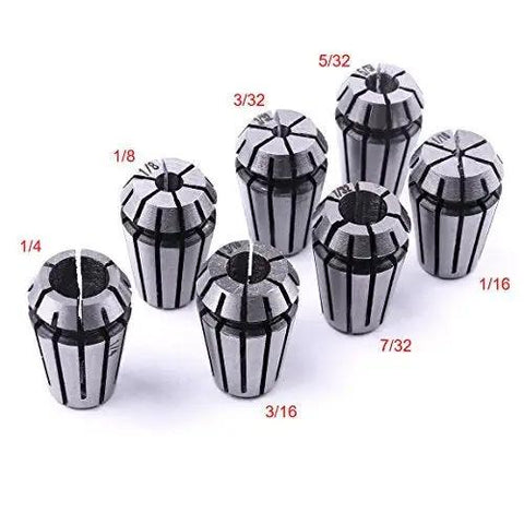ER11 Collet Set 7Pc Spring Collet Set For CNC Engraving Machine And Milling Lathe Tool with sizes 1/8 1/4 3/16 1/16 3/32 5/32 7/32
