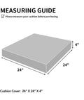 Diagram showing dimensions 24x24x4 inches for Waterproof Patio Cushion Covers 24x24x4 Inches 4 Pack Non Slip Outdoor Cushion Slipcovers