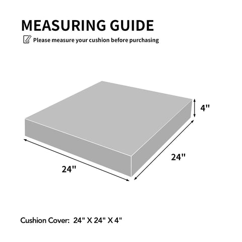 Diagram showing dimensions 24x24x4 inches for Waterproof Patio Cushion Covers 24x24x4 Inches 4 Pack Non Slip Outdoor Cushion Slipcovers