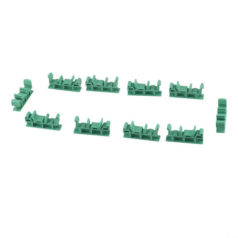 Rock Solid DIN Rail PCB Mounting Bracket 35mm Green Plastic Secure Vibration Resistant Mounting Clamp For Standard 35mm DIN Rails In Industrial Environments Easy Snap In Design For Quick Installation And Stable Performance In Dusty Harsh Environments., pack of 5 green 35mm DIN rail PCB brackets