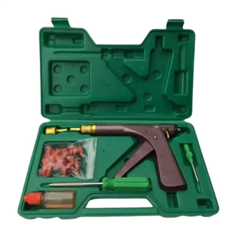 All In One Tire Repair Kit With Sturdy Tools For Cars Trucks RVs And ATVs Portable Puncture Repair Tool Set in green case