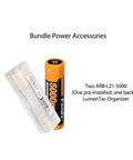 Battery pack for PD36R V2.0 1700 Lumen USB Type C Rechargeable EDC Tactical Flashlight with LumenTac Organizer shown.