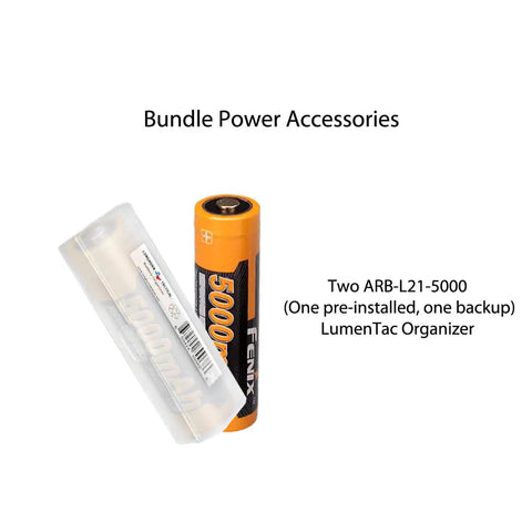 Battery pack for PD36R V2.0 1700 Lumen USB Type C Rechargeable EDC Tactical Flashlight with LumenTac Organizer shown.
