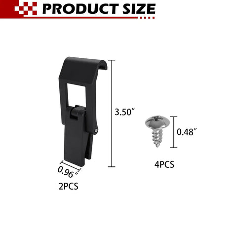 Beefy Black Draw Latches Two Hole Mounts POM Plastic Drawer and Cabinet Hardware Includes Two Latches and Four Screws Built for Heavy Duty Seals on Drawers and Cabinets Two Pack Bundle showing latch dimensions 3.50x0.96 inches and 0.48 inch screw size